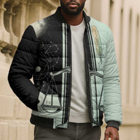 Ma’at Feather Egyptian Bomber Puffer Jacket with Scales Symbolizing Truth and Cosmic Balance