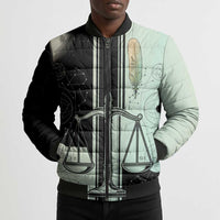 Ma’at Feather Egyptian Bomber Puffer Jacket with Scales Symbolizing Truth and Cosmic Balance