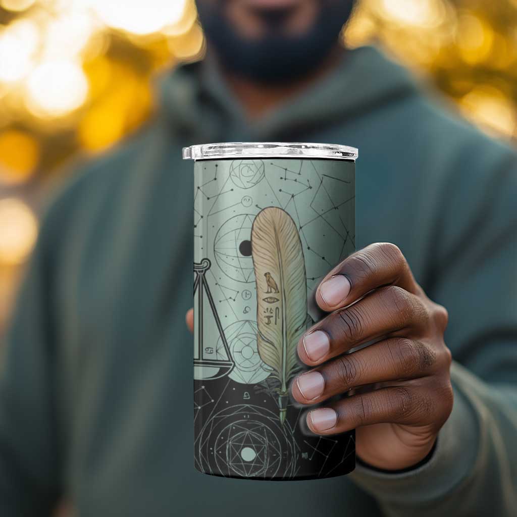 Ma’at Feather Egyptian 4 in 1 Can Cooler Tumbler with Scales Symbolizing Truth and Cosmic Balance