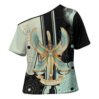 Ma’at Feather Egyptian Cross Shoulder Shirt with Scales Symbolizing Truth and Cosmic Balance