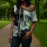 Ma’at Feather Egyptian Cross Shoulder Shirt with Scales Symbolizing Truth and Cosmic Balance