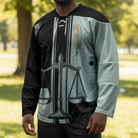 Ma’at Feather Egyptian Hockey Jersey with Scales Symbolizing Truth and Cosmic Balance