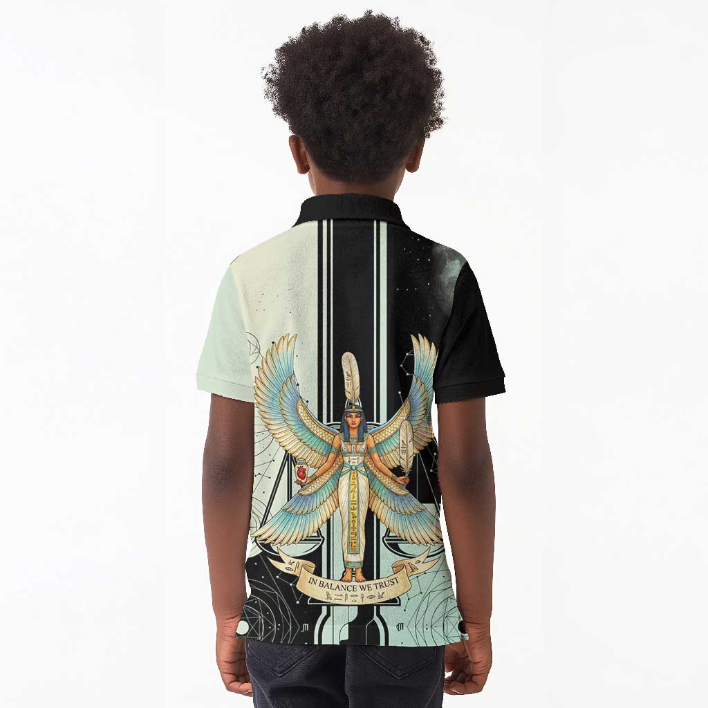 Ma’at Feather Egyptian Kid Polo Shirt with Scales Symbolizing Truth and Cosmic Balance