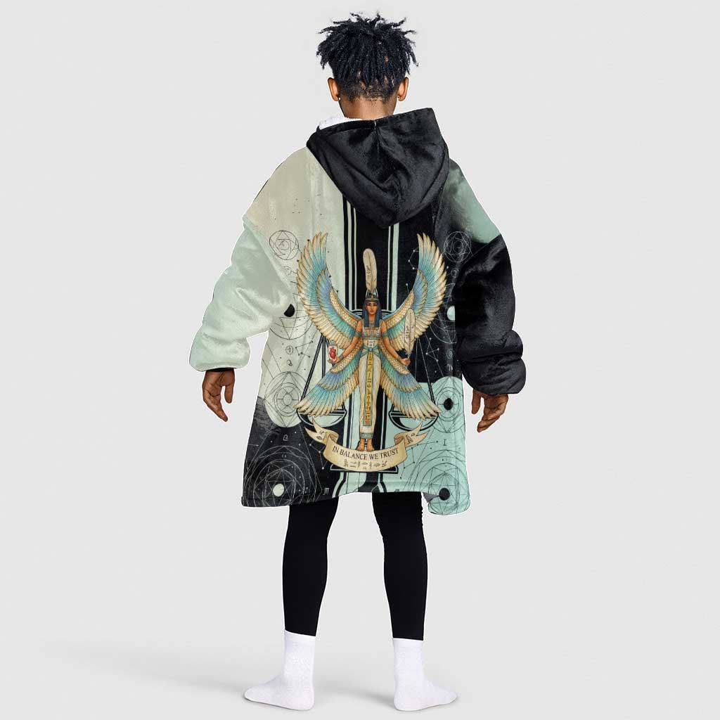 Ma’at Feather Egyptian Kid Wearable Blanket Hoodie with Scales Symbolizing Truth and Cosmic Balance