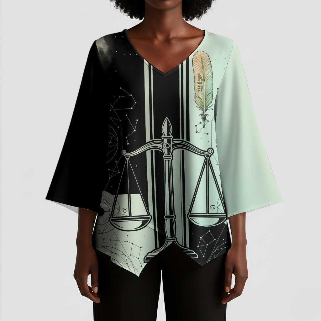 Ma’at Feather Egyptian Kimono Sleeve Blouse with Scales Symbolizing Truth and Cosmic Balance