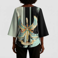 Ma’at Feather Egyptian Kimono Sleeve Blouse with Scales Symbolizing Truth and Cosmic Balance