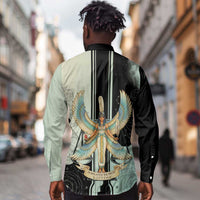 Ma’at Feather Egyptian Long Sleeve Button Shirt with Scales Symbolizing Truth and Cosmic Balance