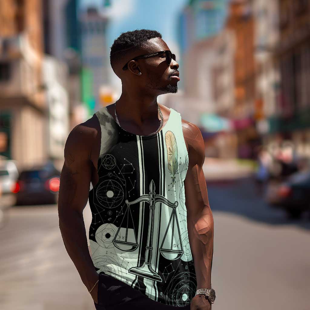 Ma’at Feather Egyptian Men Tank Top with Scales Symbolizing Truth and Cosmic Balance