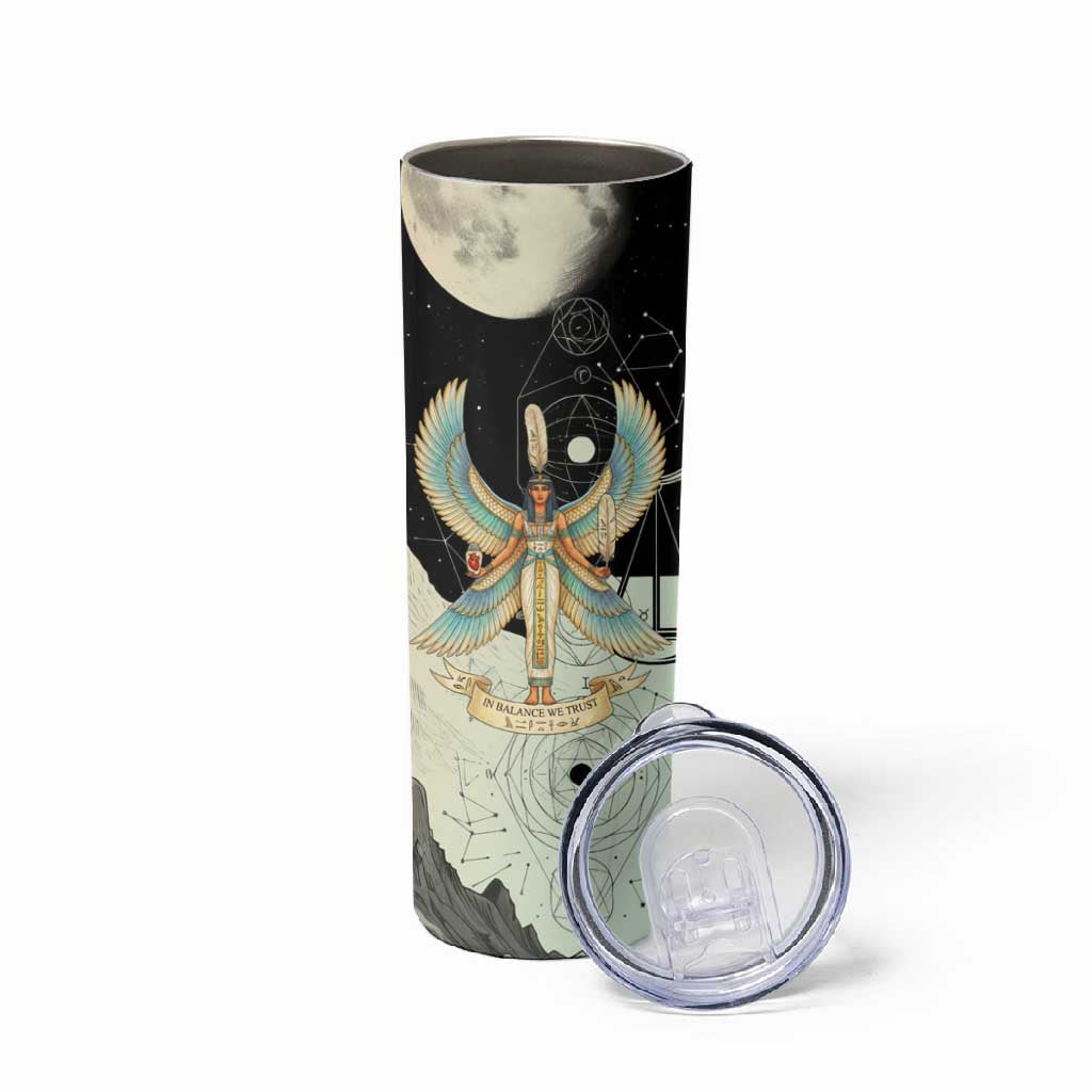 Ma’at Feather Egyptian Skinny Tumbler with Scales Symbolizing Truth and Cosmic Balance