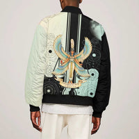 Ma’at Feather Egyptian Sleeve Zip Bomber Jacket with Scales Symbolizing Truth and Cosmic Balance