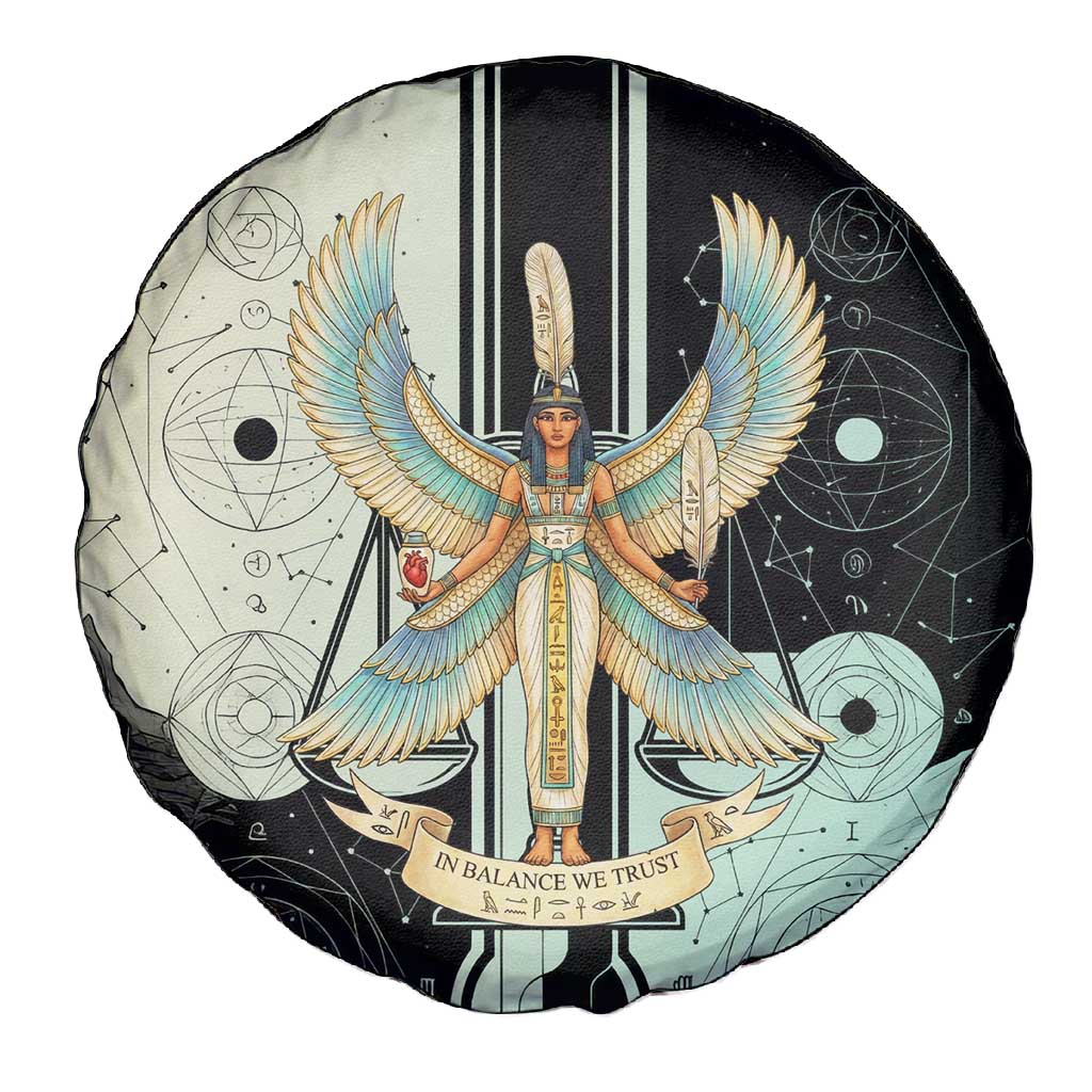 Ma’at Feather Egyptian Spare Tire Cover with Scales Symbolizing Truth and Cosmic Balance