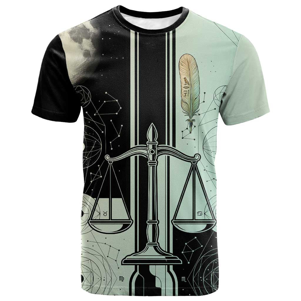 Ma’at Feather Egyptian T shirt with Scales Symbolizing Truth and Cosmic Balance