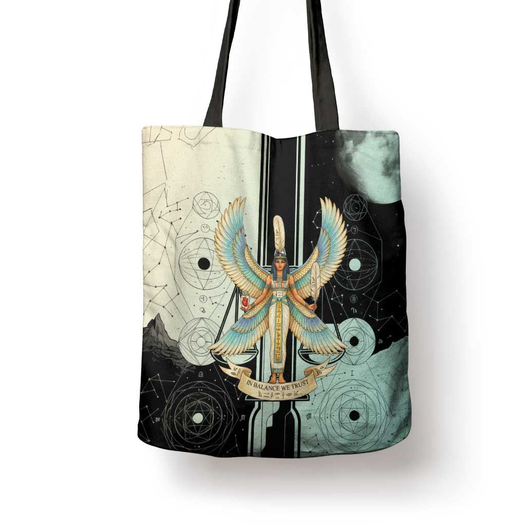 Ma’at Feather Egyptian Tote Bag with Scales Symbolizing Truth and Cosmic Balance