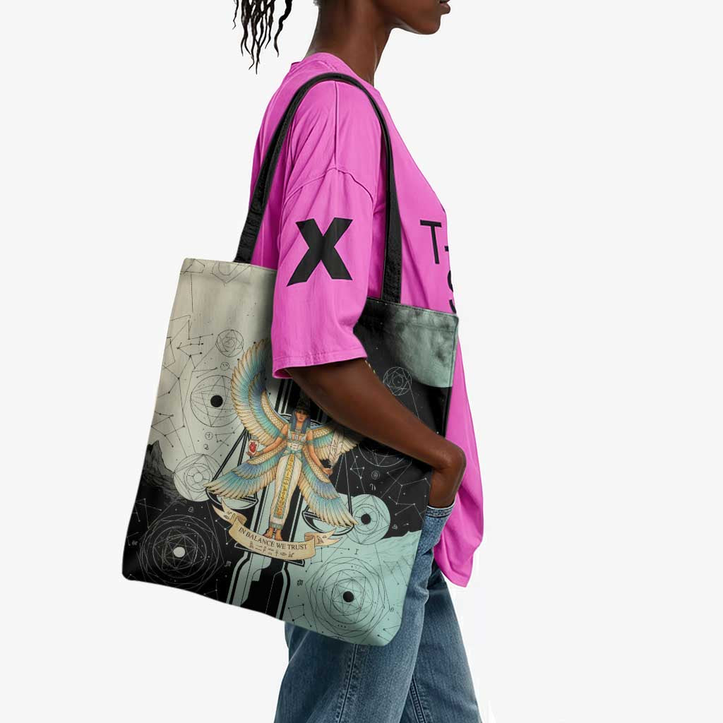 Ma’at Feather Egyptian Tote Bag with Scales Symbolizing Truth and Cosmic Balance