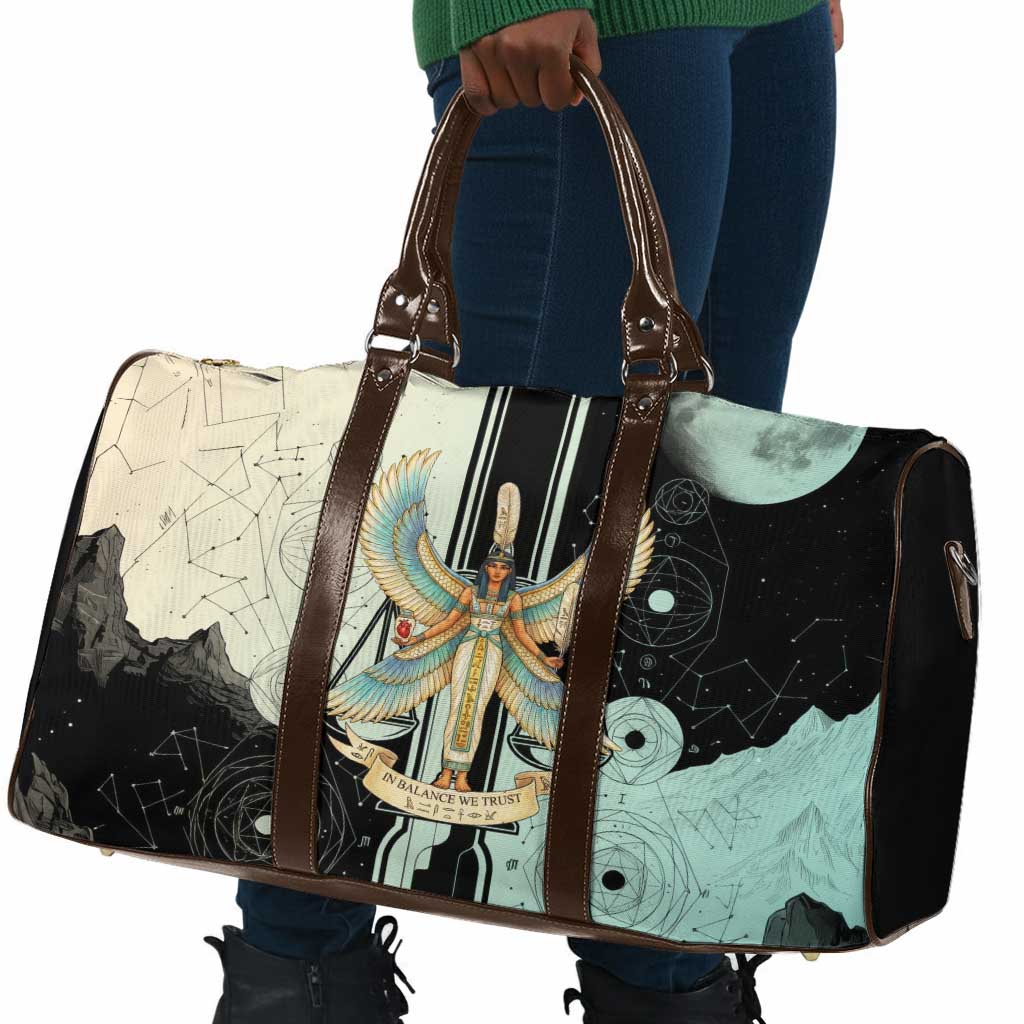 Ma’at Feather Egyptian Travel Bag with Scales Symbolizing Truth and Cosmic Balance