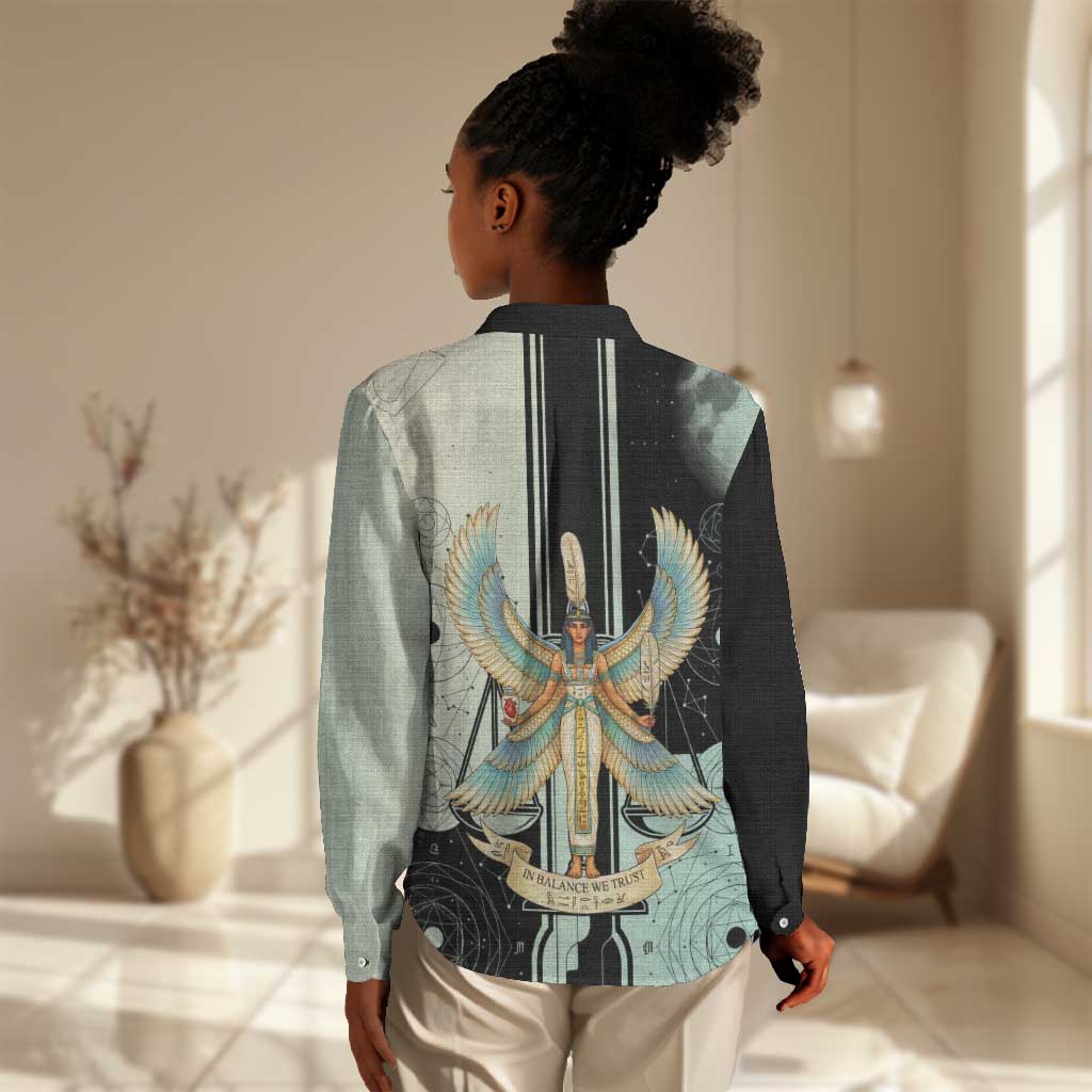 Ma’at Feather Egyptian Women Casual Shirt with Scales Symbolizing Truth and Cosmic Balance