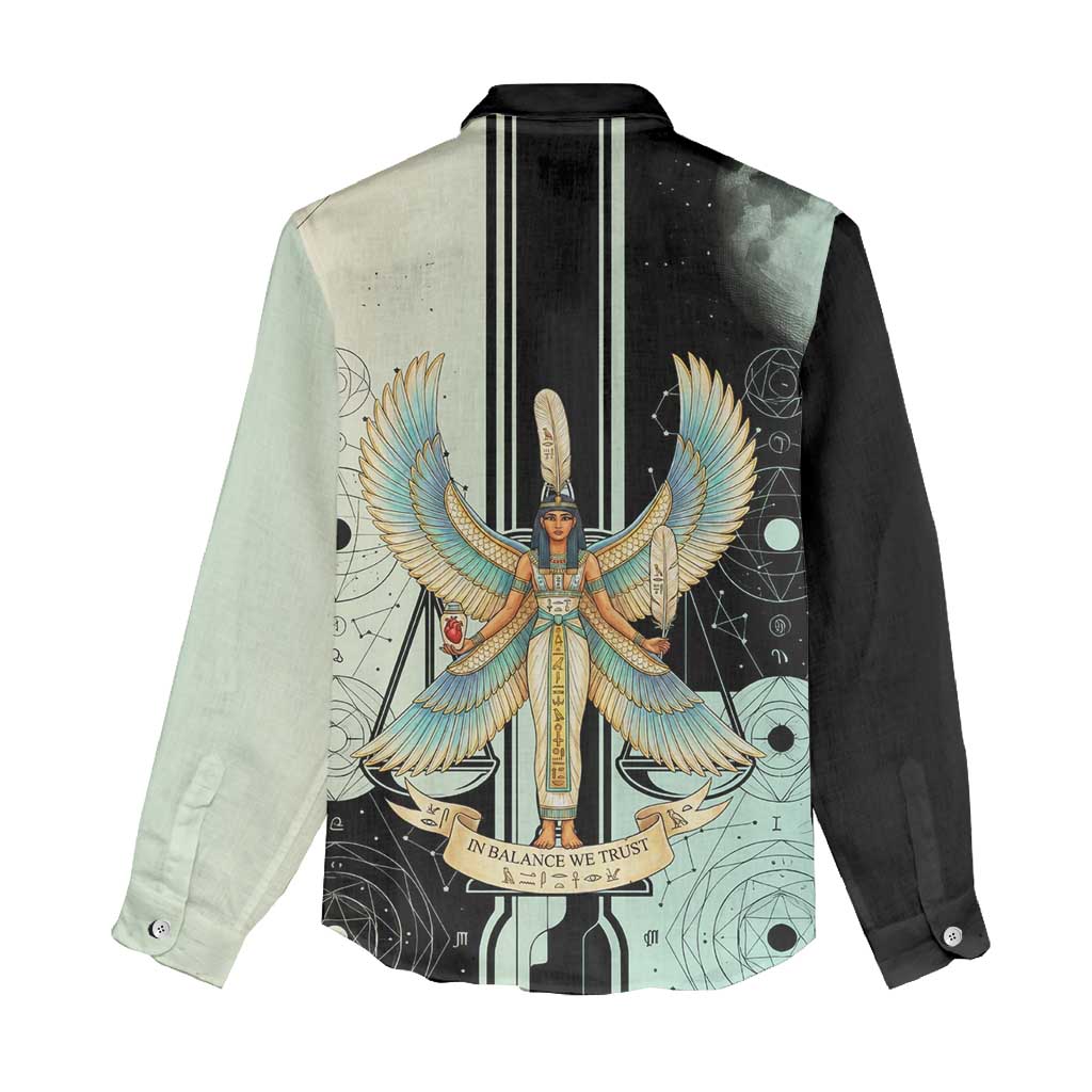 Ma’at Feather Egyptian Women Casual Shirt with Scales Symbolizing Truth and Cosmic Balance