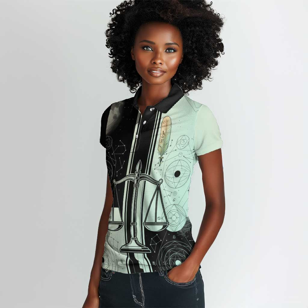 Ma’at Feather Egyptian Women Polo Shirt with Scales Symbolizing Truth and Cosmic Balance