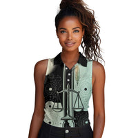 Ma’at Feather Egyptian Women Sleeveless Polo Shirt with Scales Symbolizing Truth and Cosmic Balance