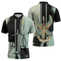 Ma’at Feather Egyptian Zipper Polo Shirt with Scales Symbolizing Truth and Cosmic Balance