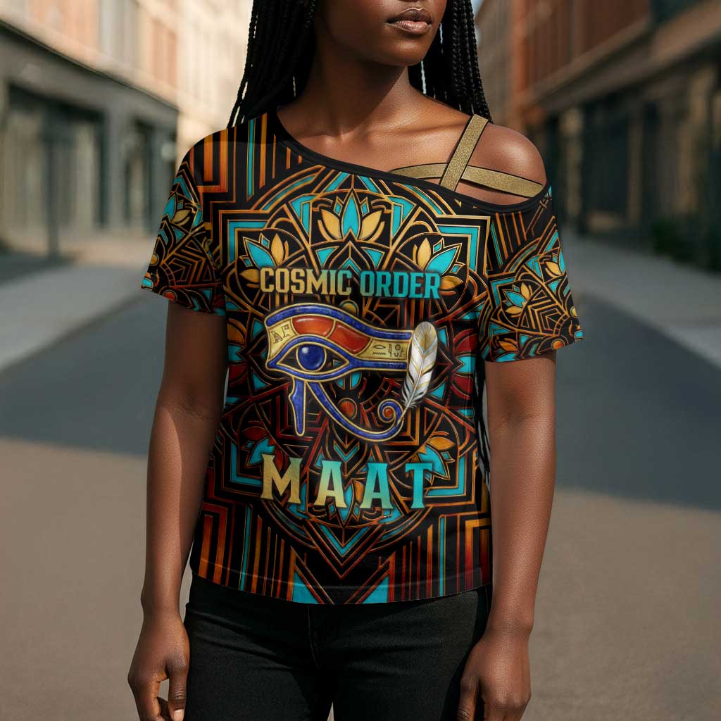 Ma’at Eye of Horus Cross Shoulder Shirt Egyptian Feather Celebrating Truth