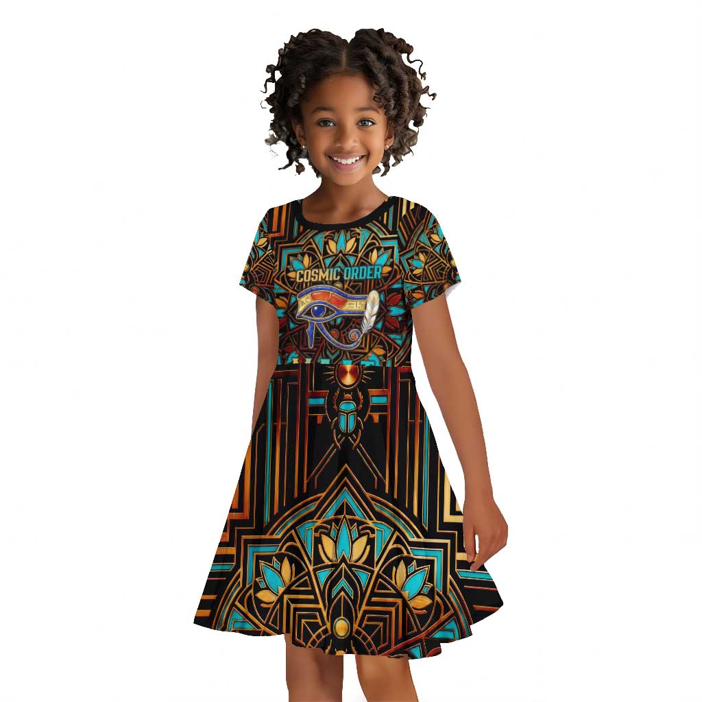 Ma’at Eye of Horus Kid Short Sleeve Dress Egyptian Feather Celebrating Truth