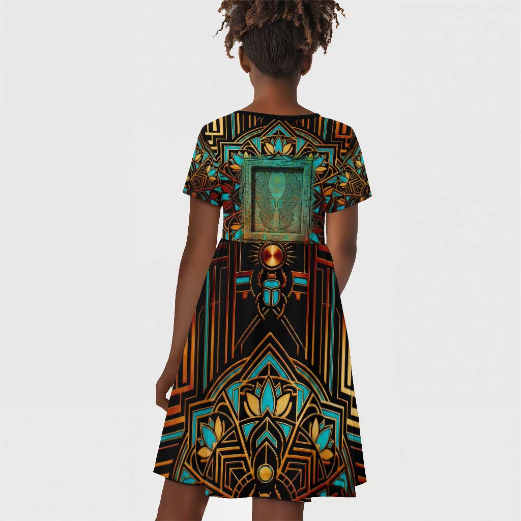 Ma’at Eye of Horus Kid Short Sleeve Dress Egyptian Feather Celebrating Truth