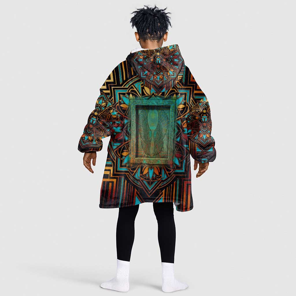 Ma’at Eye of Horus Kid Wearable Blanket Hoodie Egyptian Feather Celebrating Truth