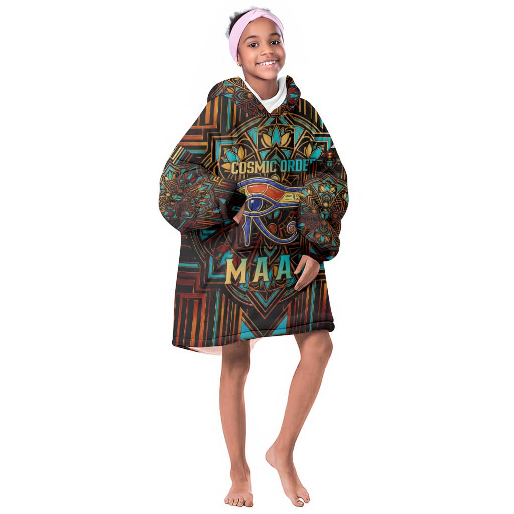 Ma’at Eye of Horus Kid Wearable Blanket Hoodie Egyptian Feather Celebrating Truth