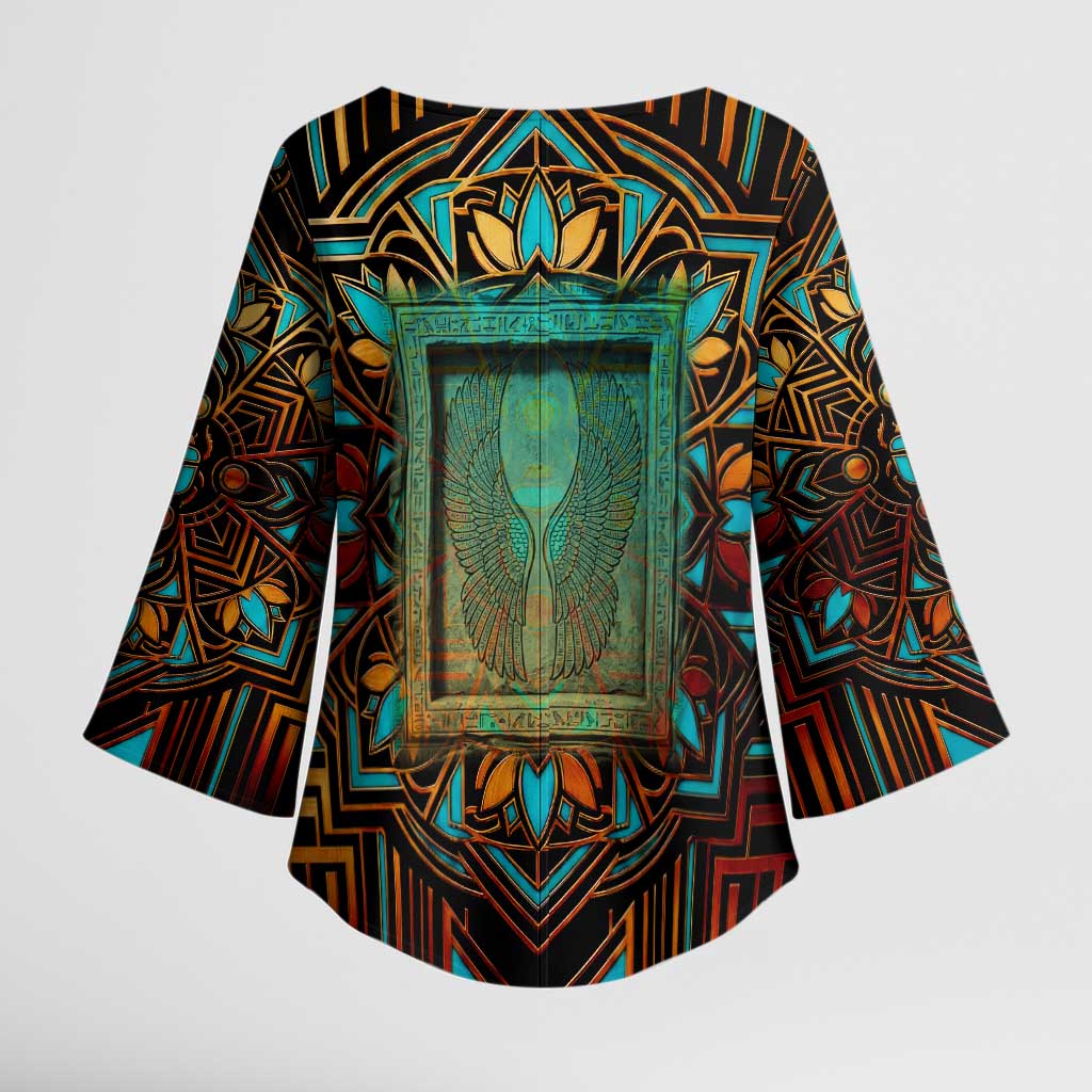 Ma’at Eye of Horus Kimono Sleeve Blouse Egyptian Feather Celebrating Truth