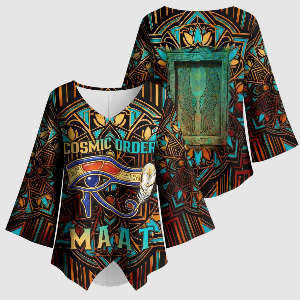 Ma’at Eye of Horus Kimono Sleeve Blouse Egyptian Feather Celebrating Truth