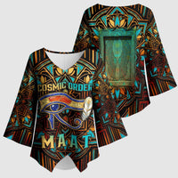Ma’at Eye of Horus Kimono Sleeve Blouse Egyptian Feather Celebrating Truth