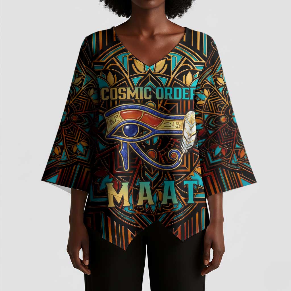 Ma’at Eye of Horus Kimono Sleeve Blouse Egyptian Feather Celebrating Truth