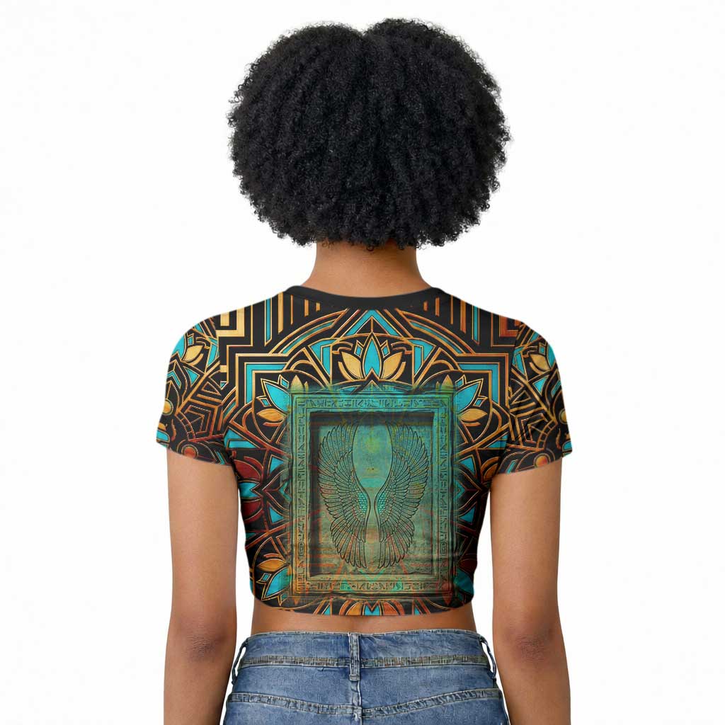 Ma’at Eye of Horus Raglan Cropped T shirt Egyptian Feather Celebrating Truth