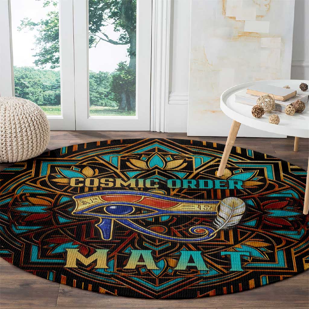 Ma’at Eye of Horus Round Carpet Egyptian Feather Celebrating Truth