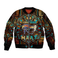 Ma’at Eye of Horus Sleeve Zip Bomber Jacket Egyptian Feather Celebrating Truth