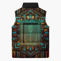 Ma’at Eye of Horus Sleeveless Puffer Jacket Egyptian Feather Celebrating Truth