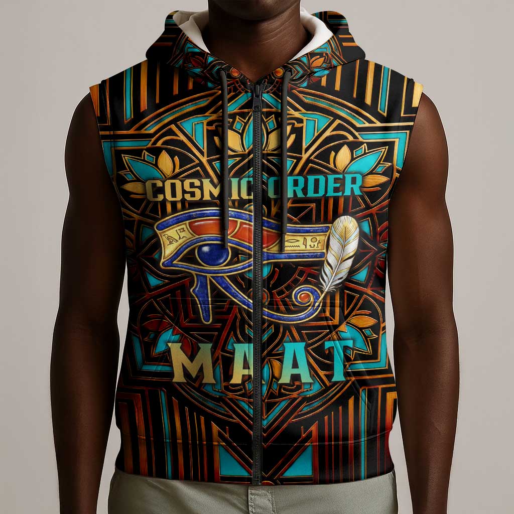 Ma’at Eye of Horus Sleeveless Zip Hoodie Egyptian Feather Celebrating Truth