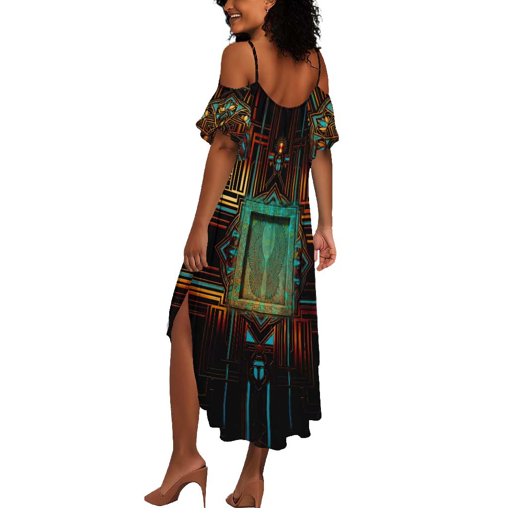 Ma’at Eye of Horus Summer Maxi Dress Egyptian Feather Celebrating Truth