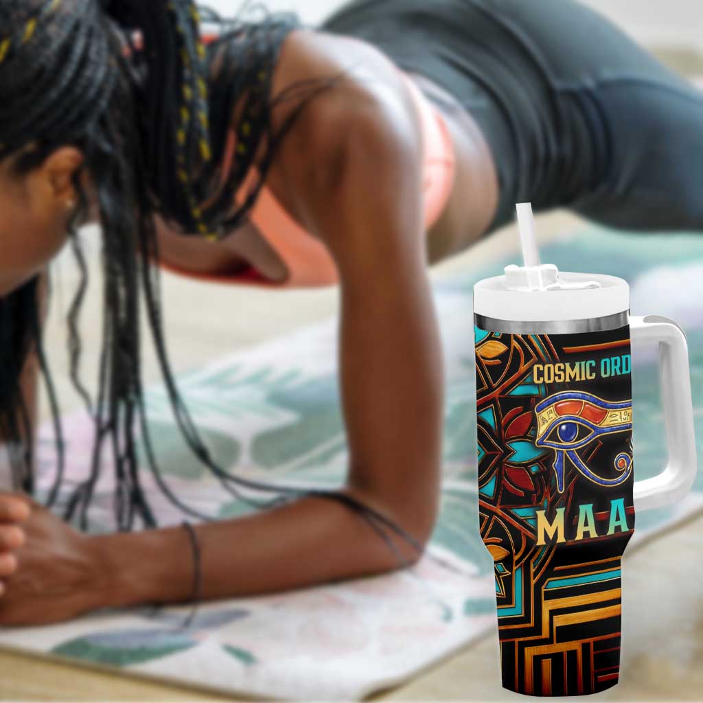 Ma’at Eye of Horus Tumbler With Handle Egyptian Feather Celebrating Truth