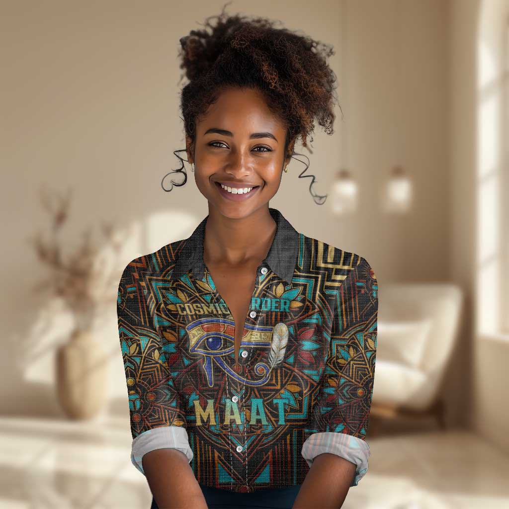 Ma’at Eye of Horus Women Casual Shirt Egyptian Feather Celebrating Truth