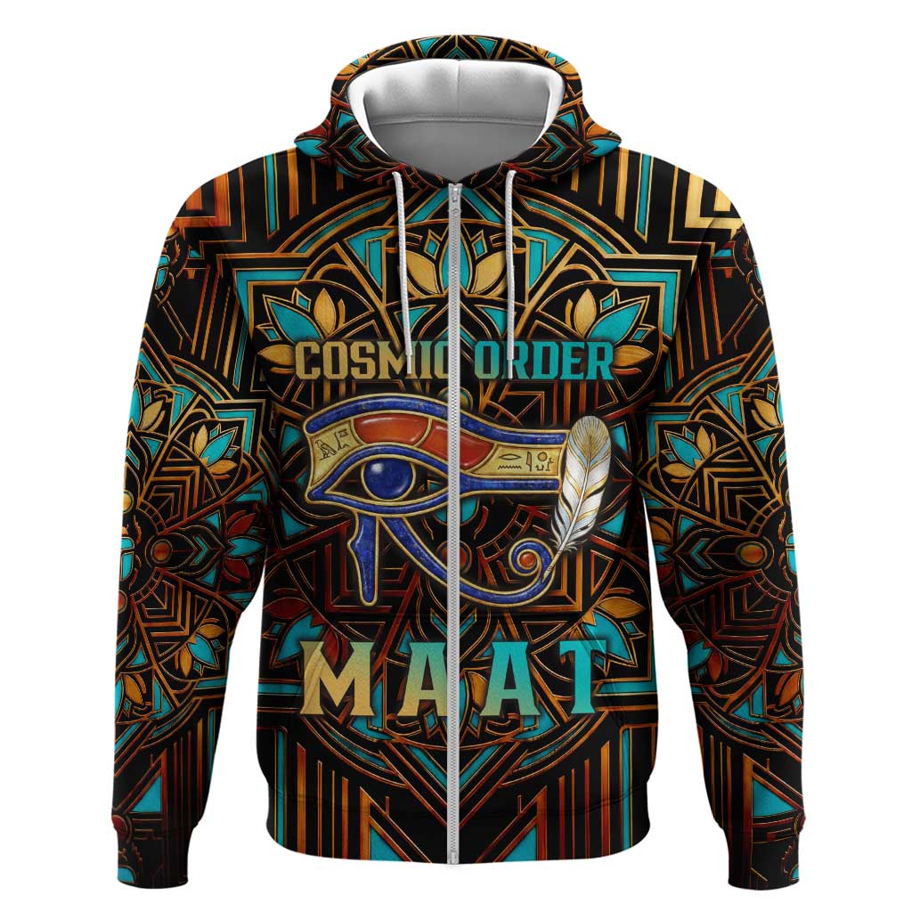 Ma’at Eye of Horus Zip Hoodie Egyptian Feather Celebrating Truth