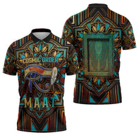 Ma’at Eye of Horus Zipper Polo Shirt Egyptian Feather Celebrating Truth