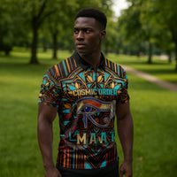 Ma’at Eye of Horus Zipper Polo Shirt Egyptian Feather Celebrating Truth