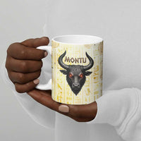 Montu Egyptian Ceramic Mug War God Mighty Bull Symbol Ancient Power Hieroglyphic