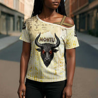 Montu Egyptian Cross Shoulder Shirt War God Mighty Bull Symbol Ancient Power Hieroglyphic