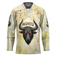 Montu Egyptian Hockey Jersey War God Mighty Bull Symbol Ancient Power Hieroglyphic