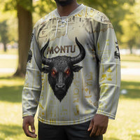 Montu Egyptian Hockey Jersey War God Mighty Bull Symbol Ancient Power Hieroglyphic