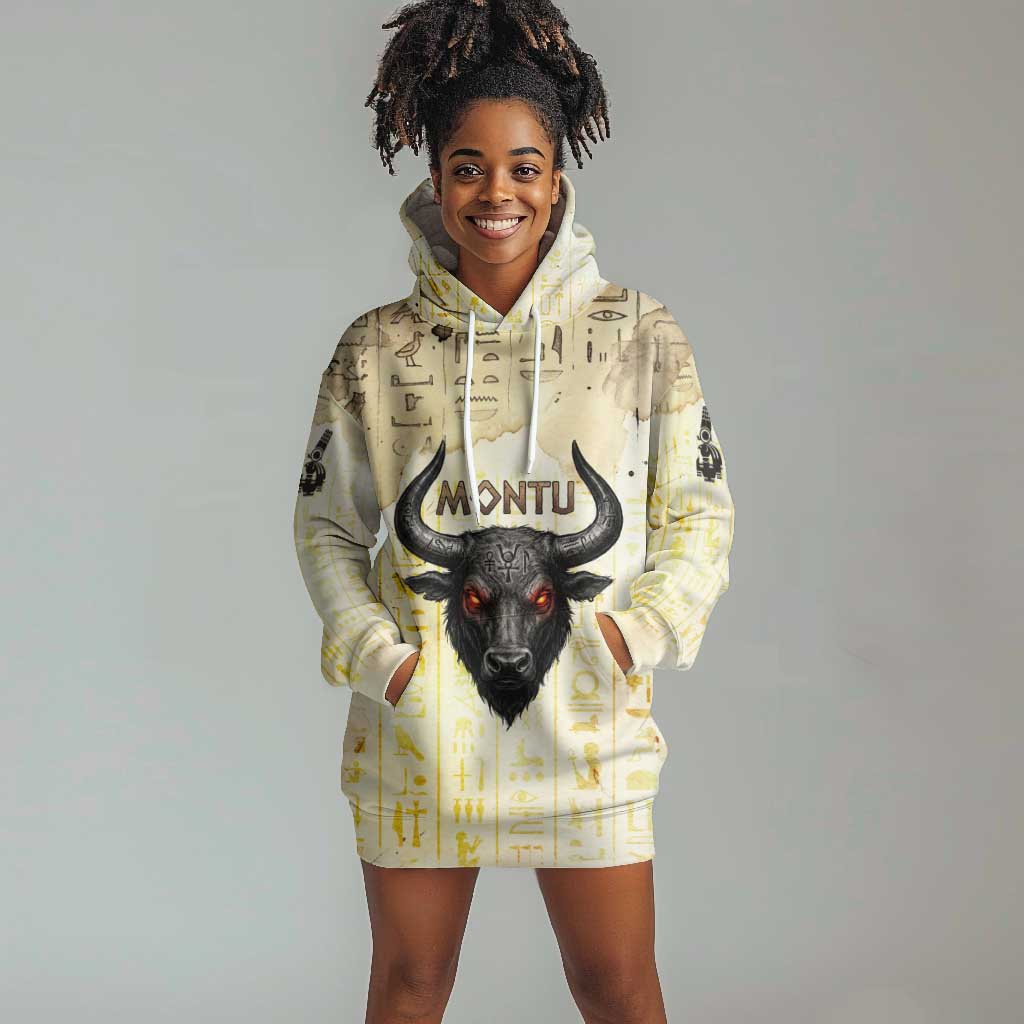 Montu Egyptian Hoodie Dress War God Mighty Bull Symbol Ancient Power Hieroglyphic