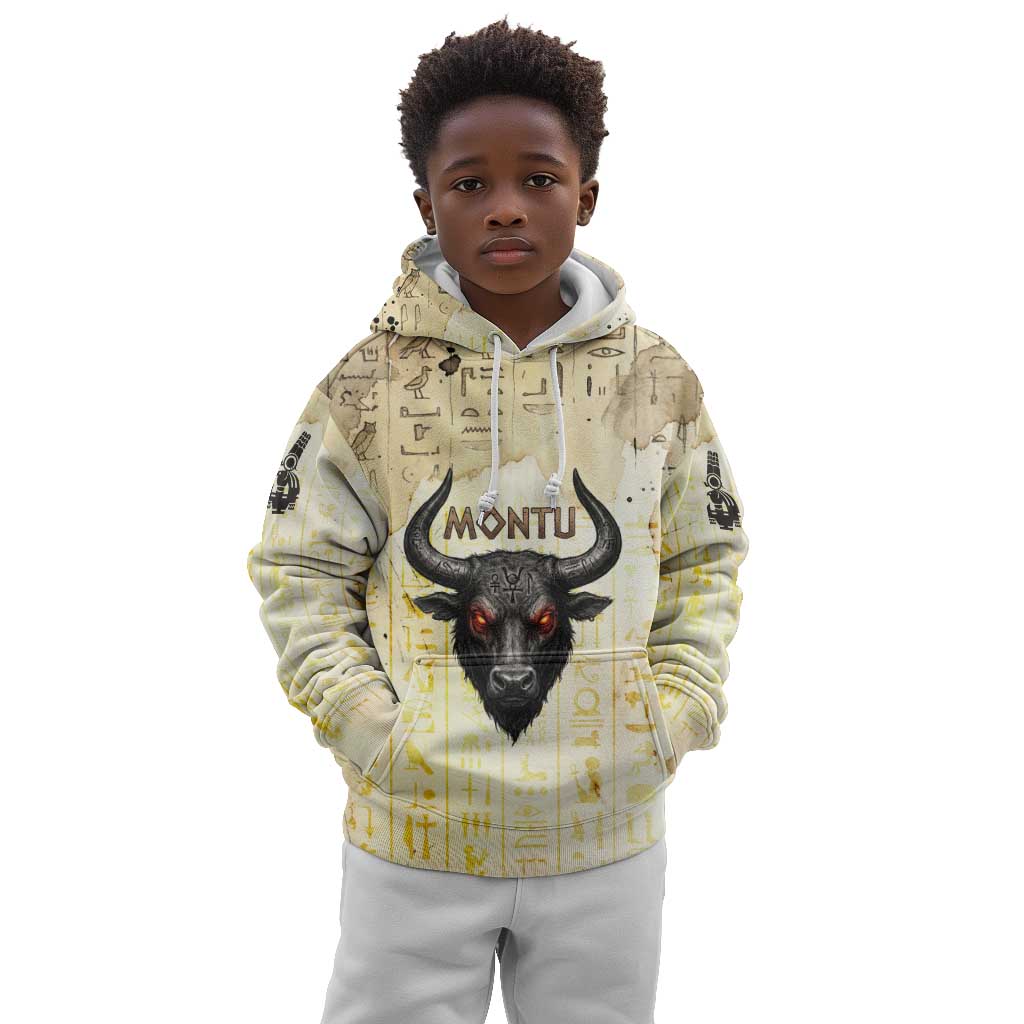 Montu Egyptian Kid Hoodie War God Mighty Bull Symbol Ancient Power Hieroglyphic